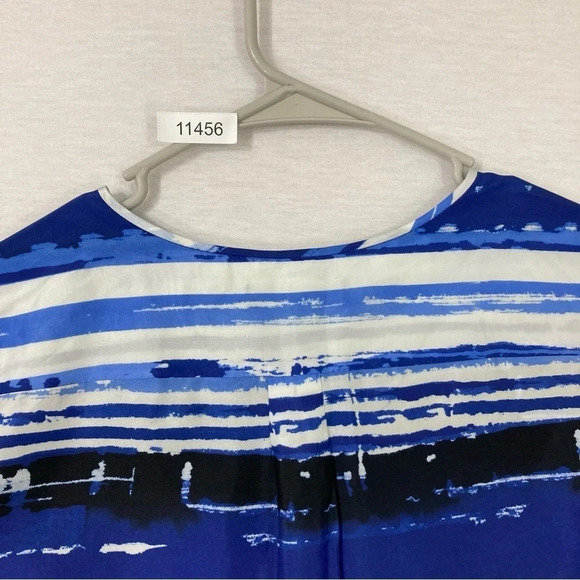 Lafayette 148 New York Blue Black Striped Y Neck 100% Silk Popover Top size 6 - Picture 10 of 10